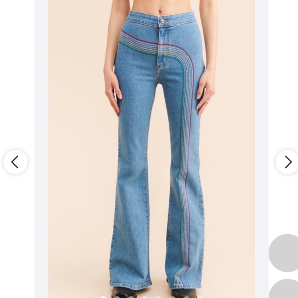 FREE PEOPLE NWT High-Rise Flared Jeans with Rainbow Stitching BY LEE JEANS SZ 31
